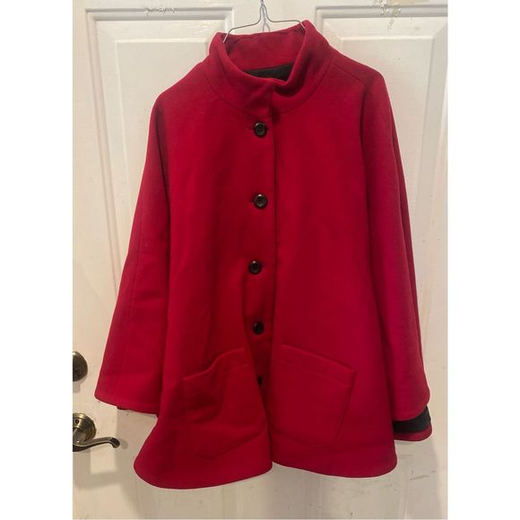 Vintage Pendleton Red Virgin Wool Women’s Cape Coat Sz Small Black Buttons - Picture 2 of 13